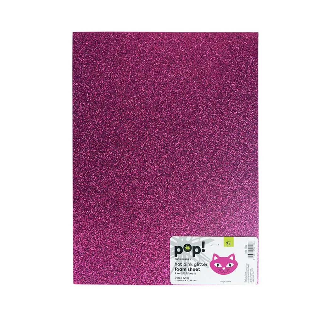 Glitter Foam Sheet Hot Pink, 9in x 12in