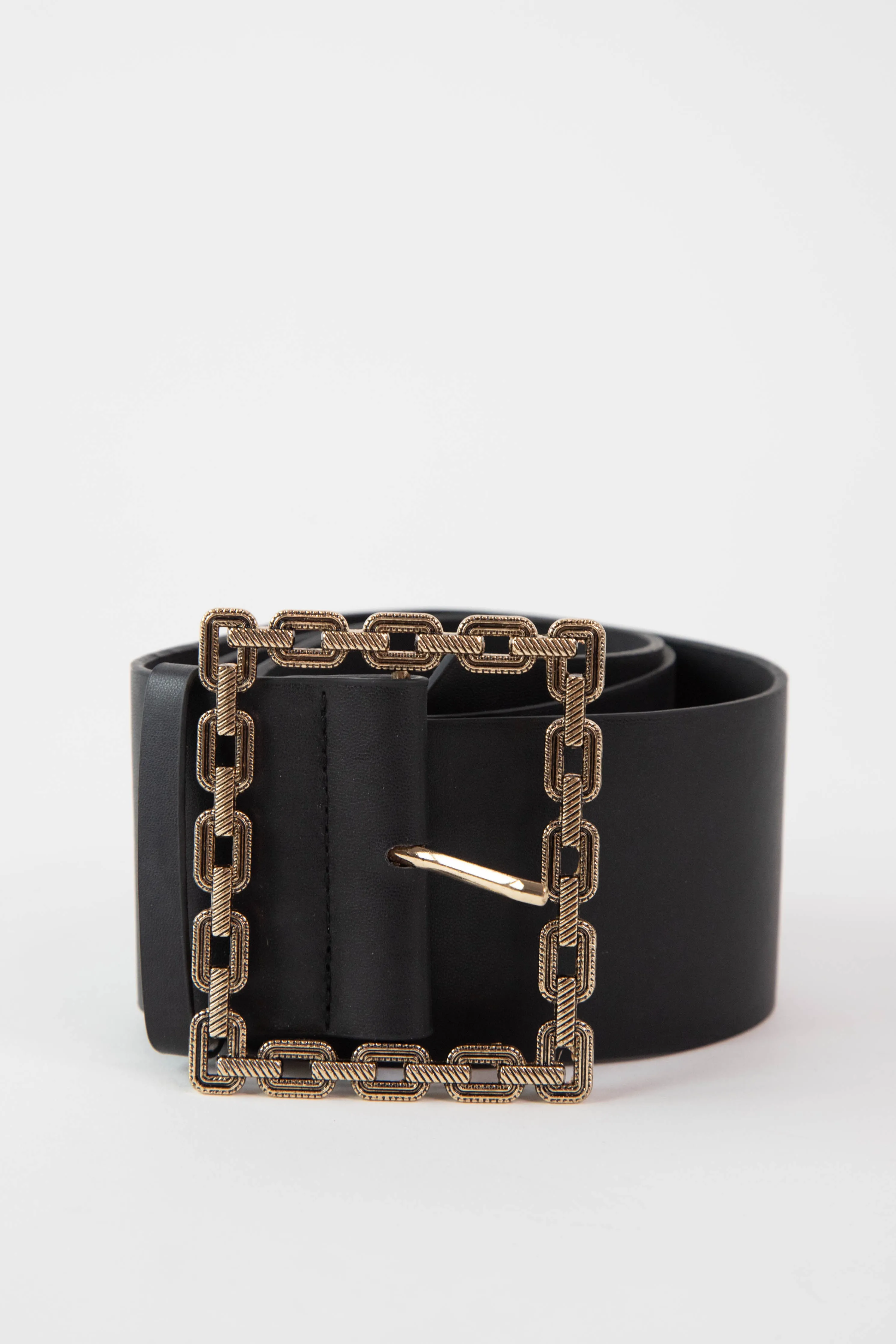 Gold Square Buckle Belt, Black