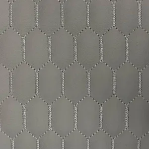 Gray Honeycomb Hexagon Quilted Foam Backed Faux Leather Vinyl Fabric