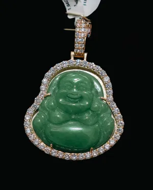 Green Buddhas Pendant 14K Yellow Gold With Diamond 2.60ct / 22.6gr