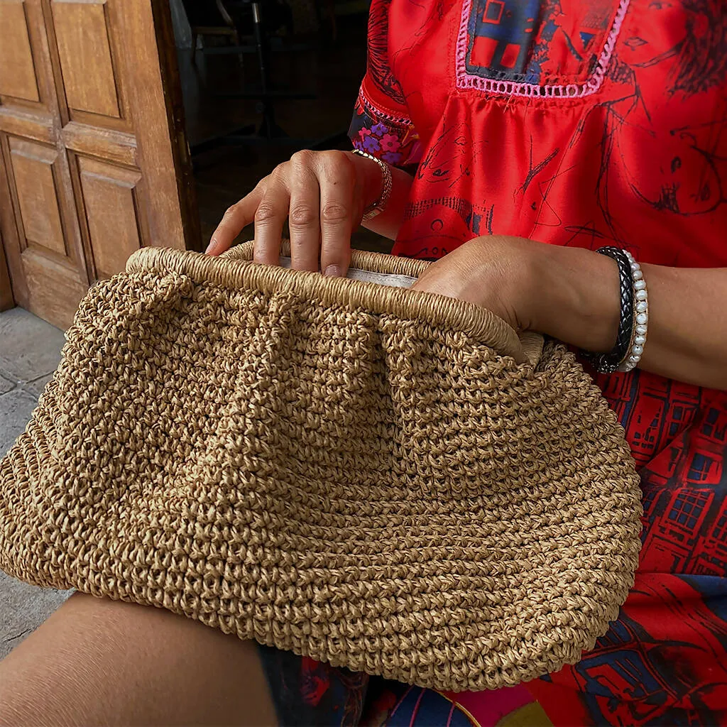 Hand Crafted Clutch Women's Purse Made From Organic Natural Paper Yarn