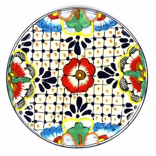 Handmade Pottery 8" Trivet or Wall Hanging, Dots & Flowers - Encantada