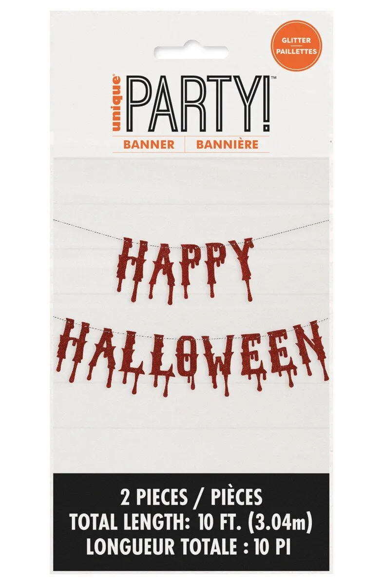 Happy Halloween Red Glitter Creepy Jointed Banner