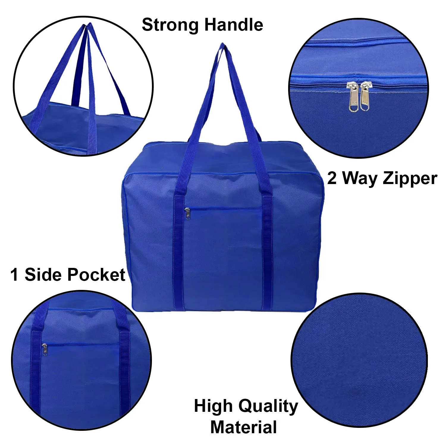 Heart Home Large Moisture Proof Wardrobe Organizer Storage Bag For Clothes With Zipper Closure and Handle- Pack of 2 (Blue)-HS43HEARTH26675