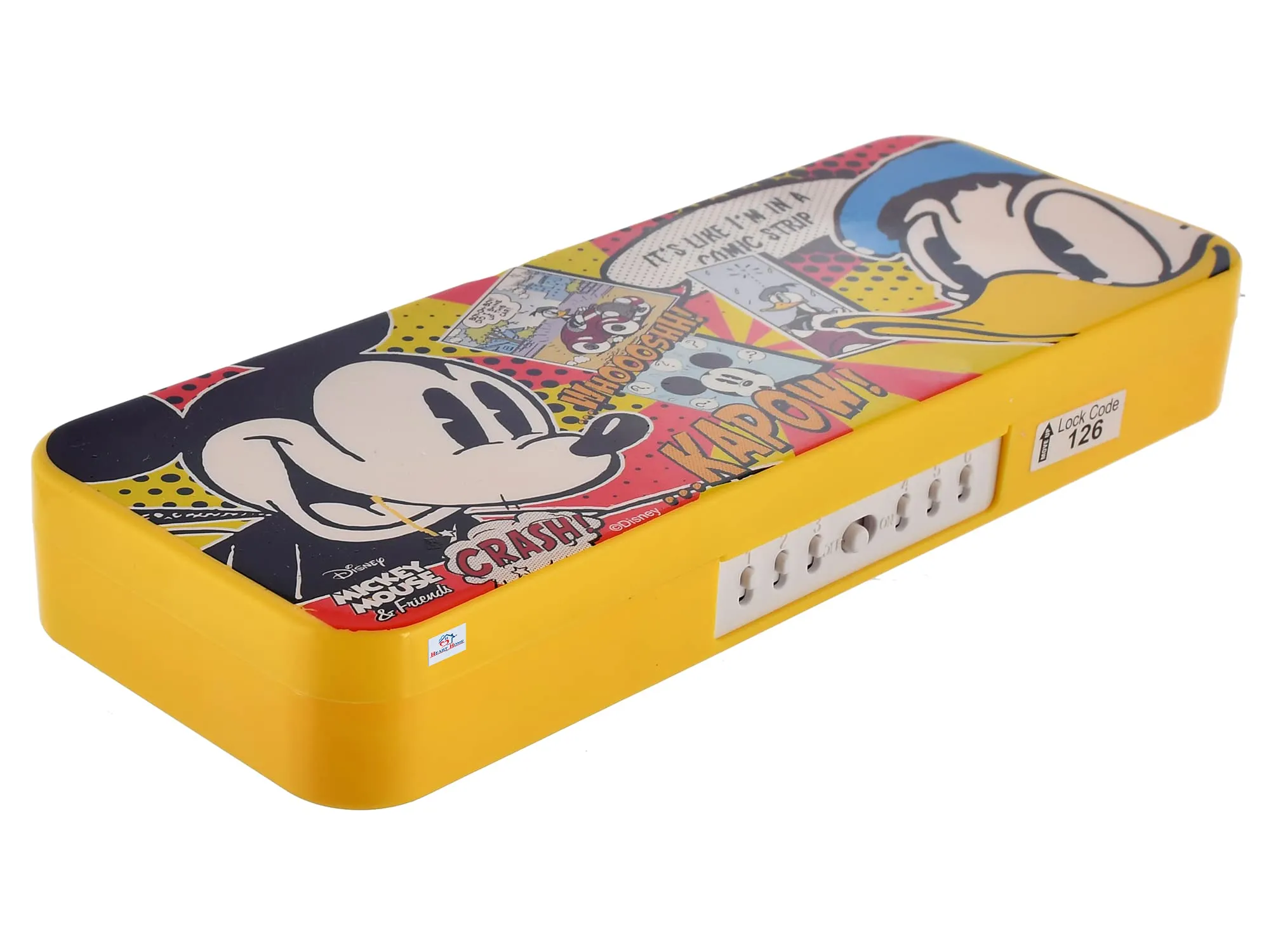 Heart Home Mickey Mouse & Friends Printed Durable Plastic Pencil Box, Pencil Case For School Kids With Number Lock System & Accessories, Pack of 2 (Yellow)