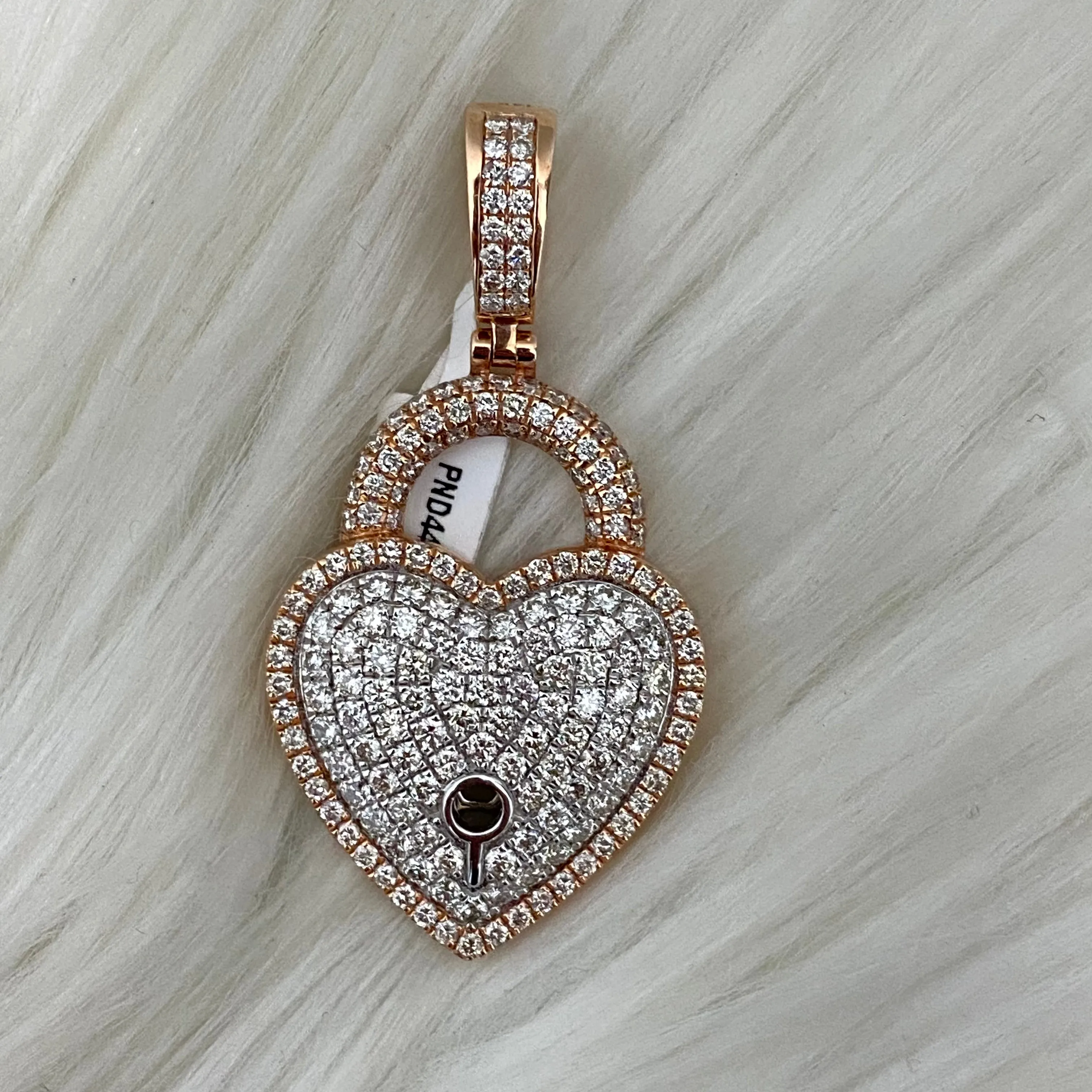 Heart Lock Pendant 14K Rose-White Gold With Diamond / 8.4gr