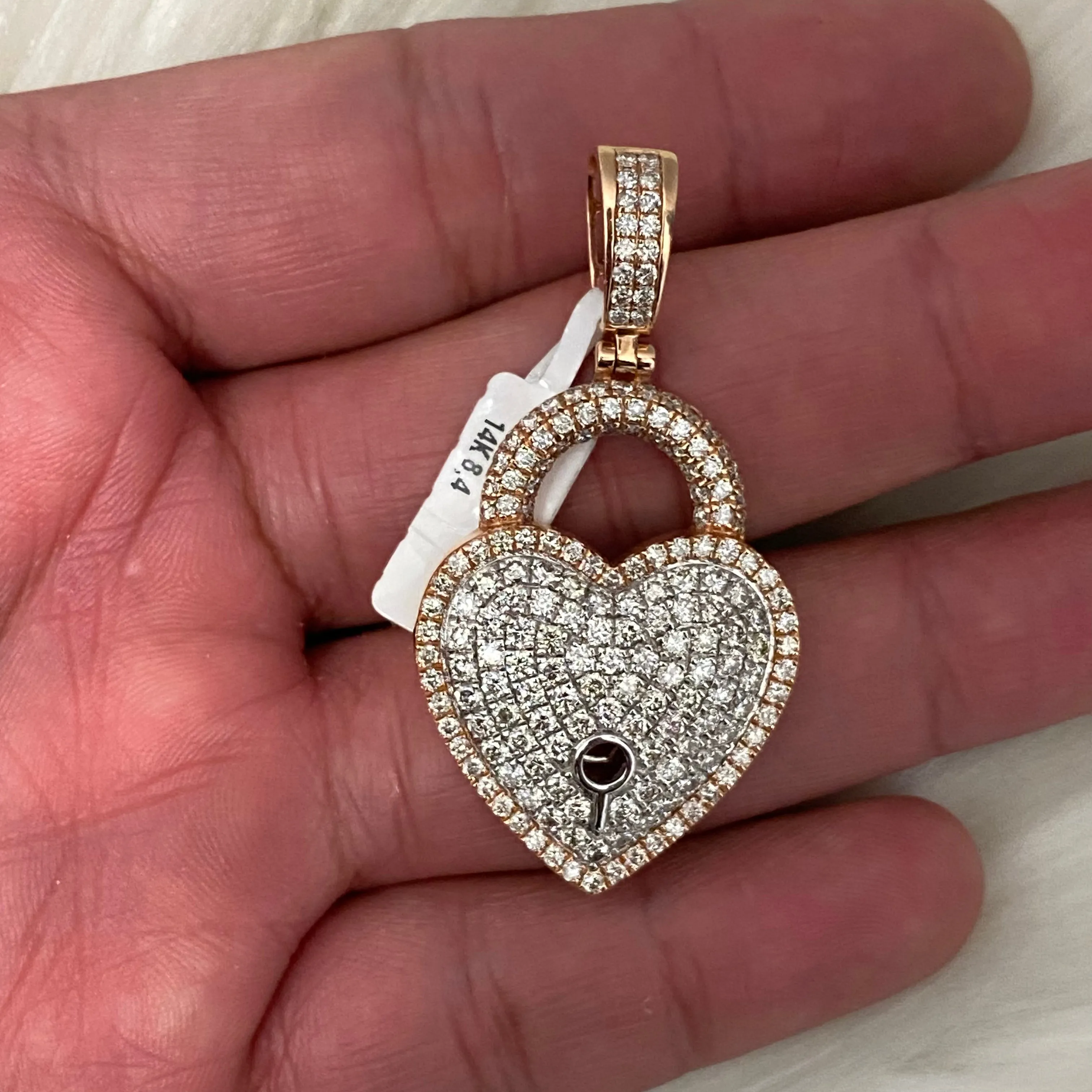 Heart Lock Pendant 14K Rose-White Gold With Diamond / 8.4gr