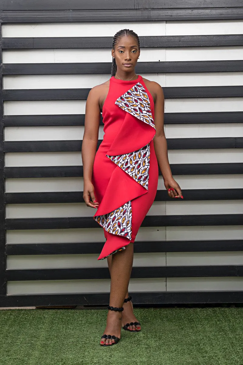 Imani Red Ankara Cocktail Party Wedding Stretch Dress