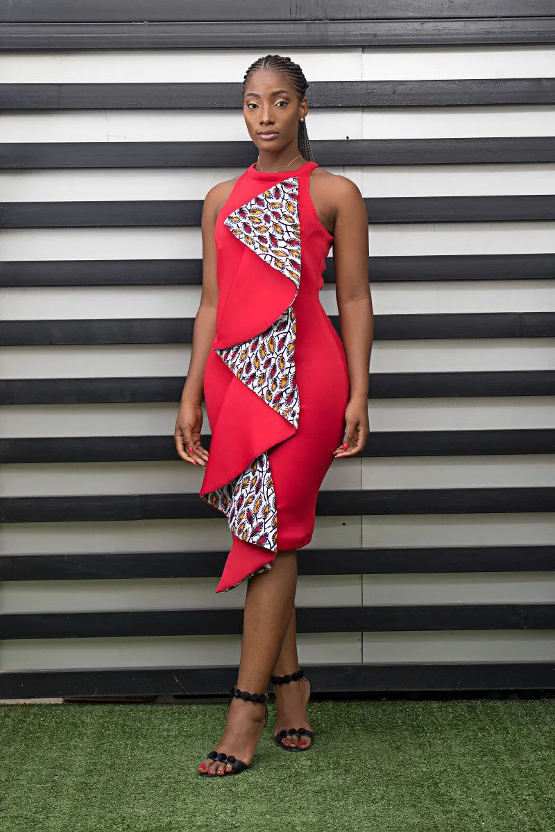 Imani Red Ankara Cocktail Party Wedding Stretch Dress