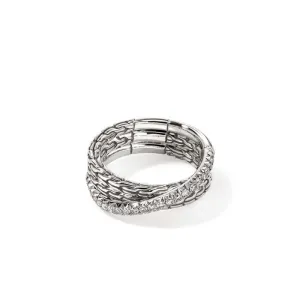 John Hardy .35CTW Essential Pavé Crossover Ring in Sterling Silver, 7MM