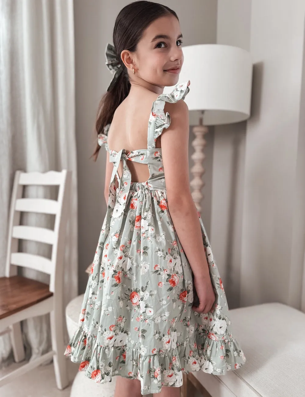 Josephine Girls Christmas Dress - Green Floral