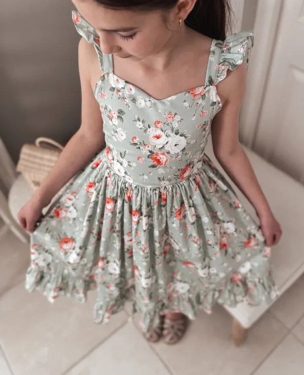 Josephine Girls Christmas Dress - Green Floral