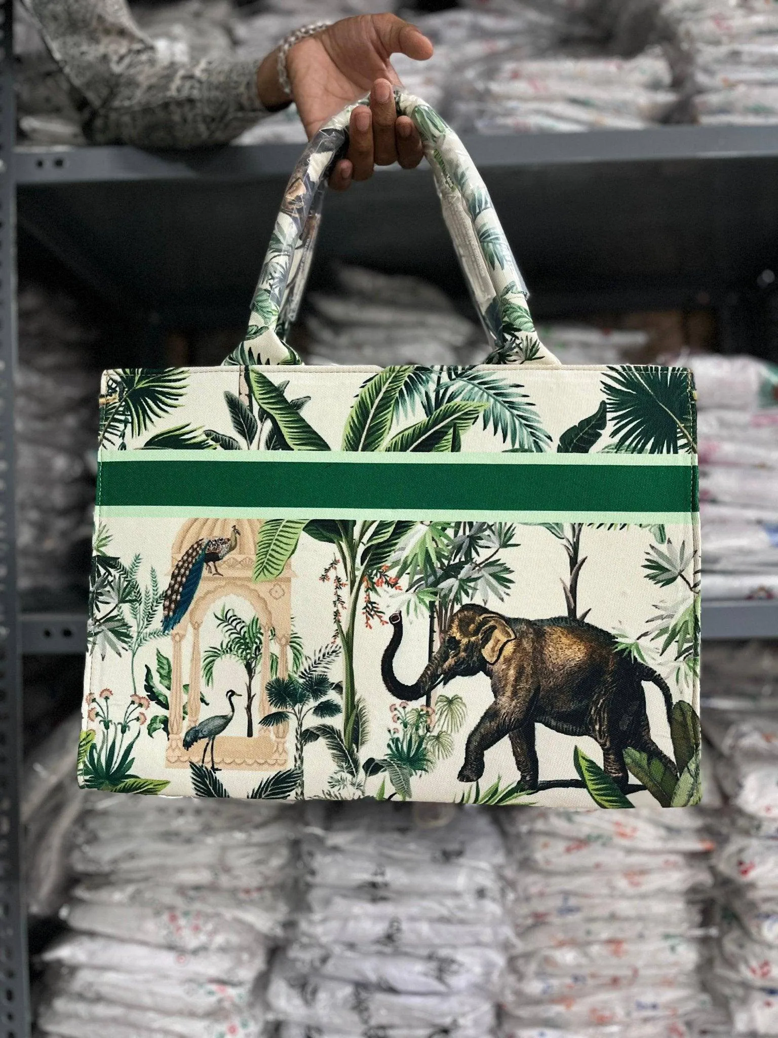 Jungle Safari Printed Cotton Canvas Tote Bag with Laptop Partition