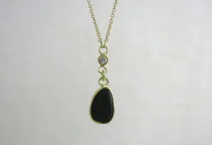 Large Black Pebble & Diamond Drop Necklace