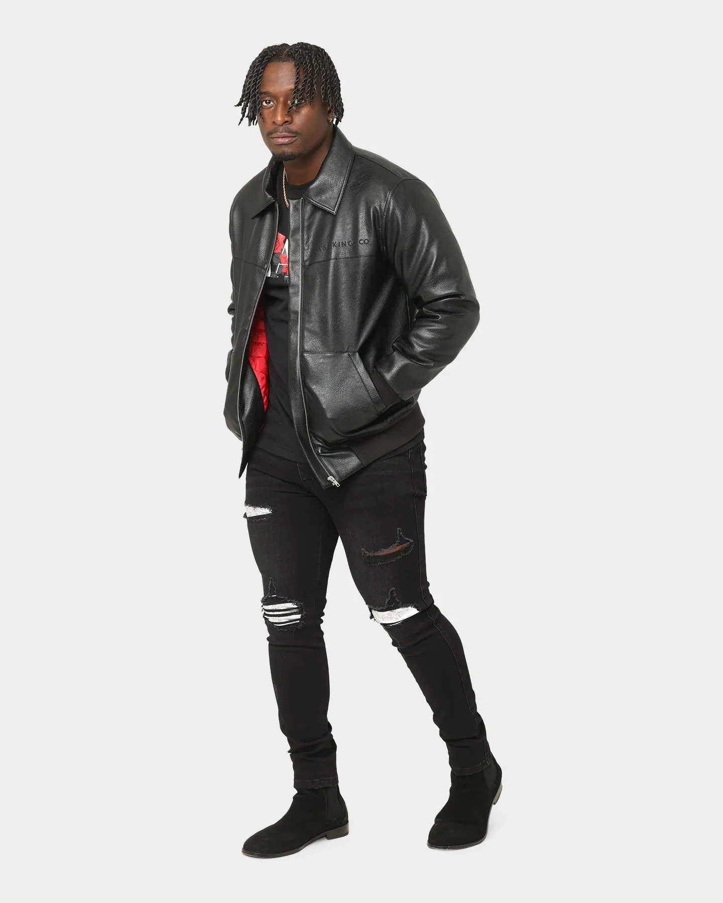 Last Kings Chain Faux Leather Jacket Black