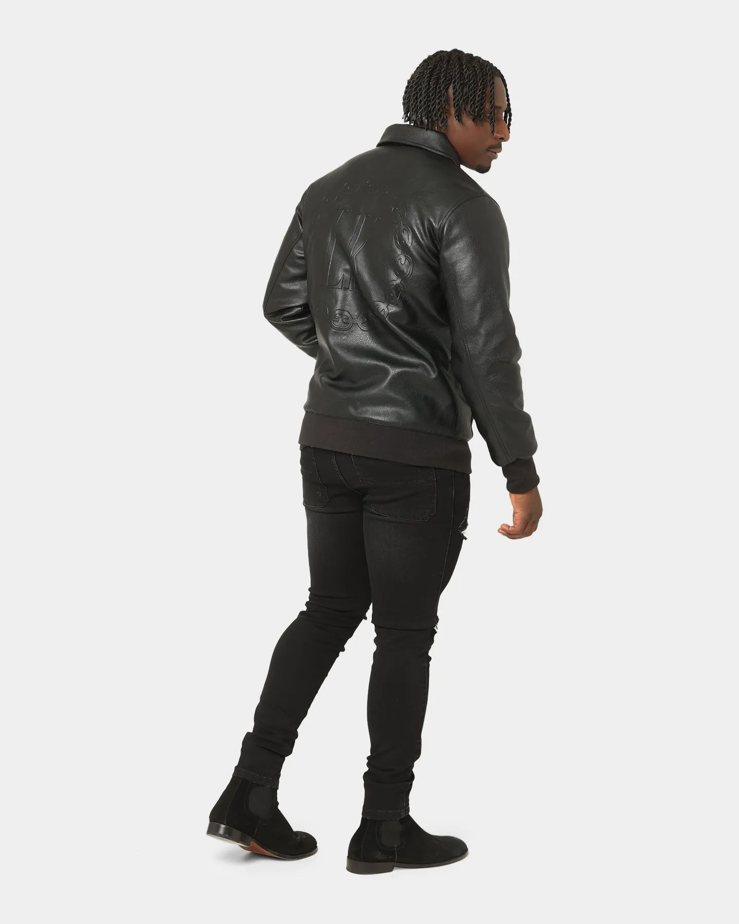 Last Kings Chain Faux Leather Jacket Black