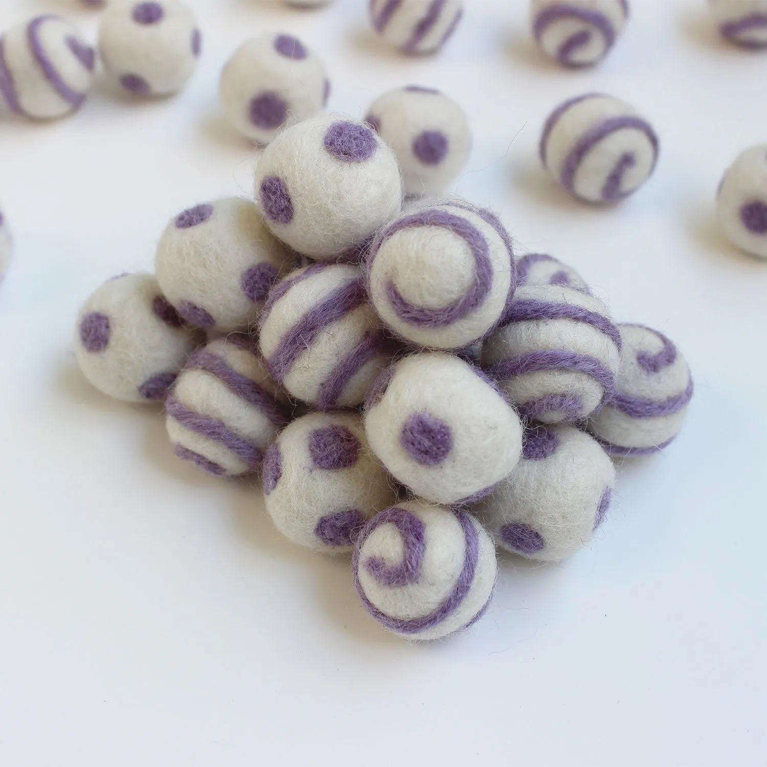 Lavender On White Polka Dot Swirl Felt Balls