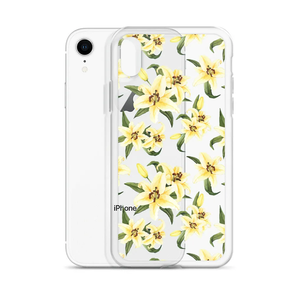 Lily Floral Clear iPhone 16 15 14 13 12 Pro Max Case, Yellow Flower Pattern Transparent Print Cute iPhone 11 Mini SE XS XR X 7 8 Cell Phone