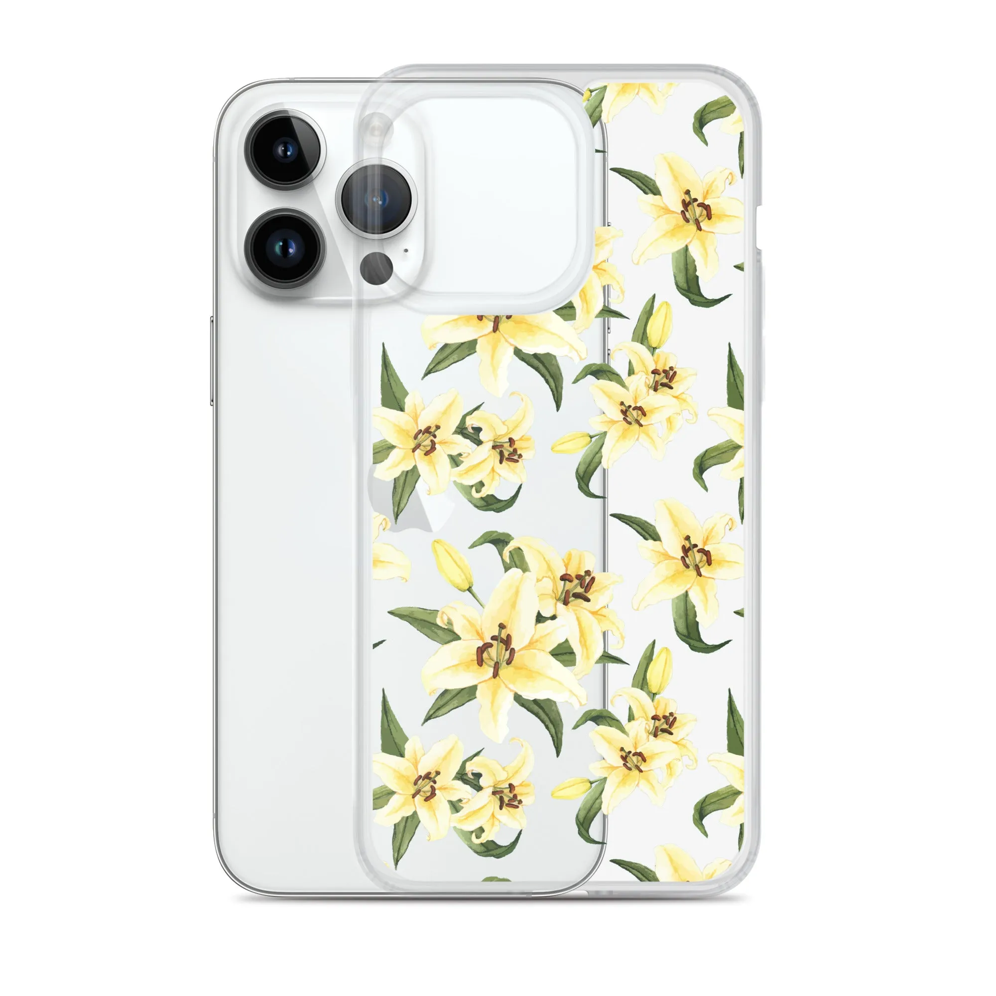 Lily Floral Clear iPhone 16 15 14 13 12 Pro Max Case, Yellow Flower Pattern Transparent Print Cute iPhone 11 Mini SE XS XR X 7 8 Cell Phone