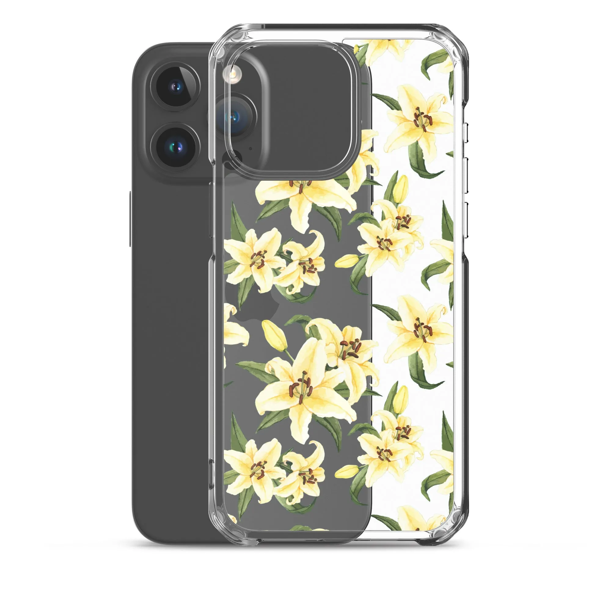 Lily Floral Clear iPhone 16 15 14 13 12 Pro Max Case, Yellow Flower Pattern Transparent Print Cute iPhone 11 Mini SE XS XR X 7 8 Cell Phone