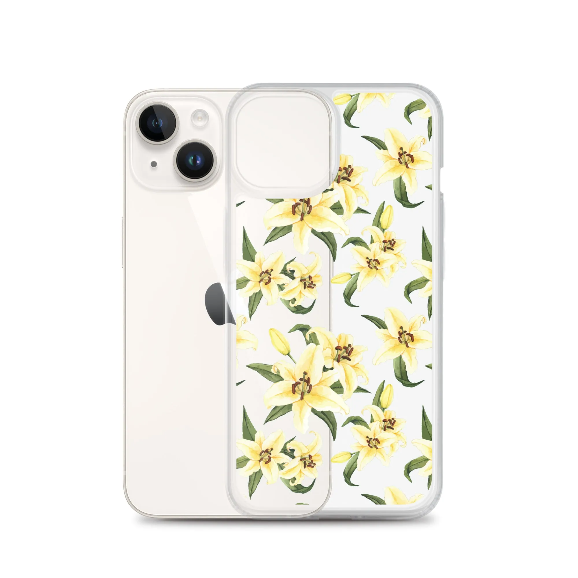 Lily Floral Clear iPhone 16 15 14 13 12 Pro Max Case, Yellow Flower Pattern Transparent Print Cute iPhone 11 Mini SE XS XR X 7 8 Cell Phone