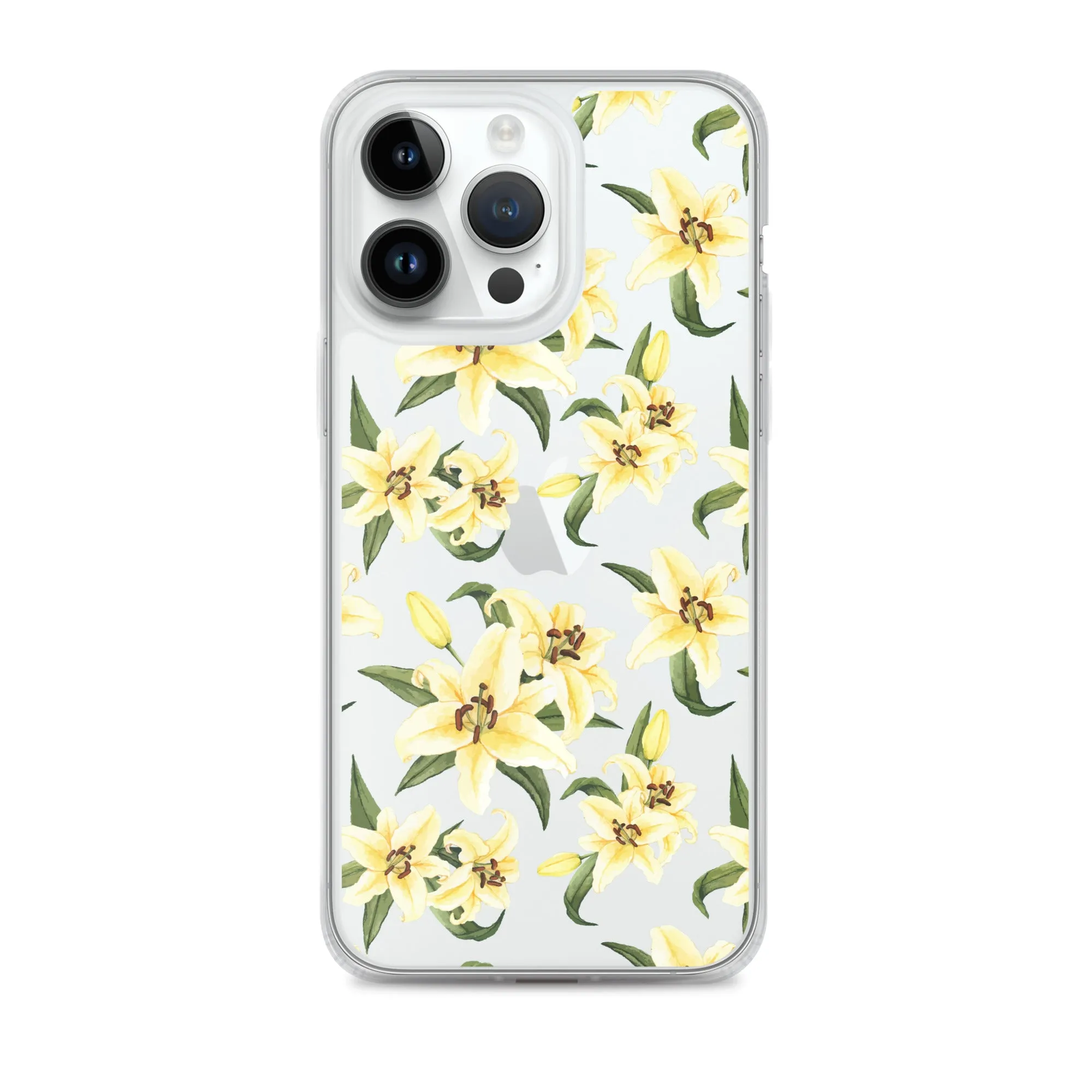 Lily Floral Clear iPhone 16 15 14 13 12 Pro Max Case, Yellow Flower Pattern Transparent Print Cute iPhone 11 Mini SE XS XR X 7 8 Cell Phone