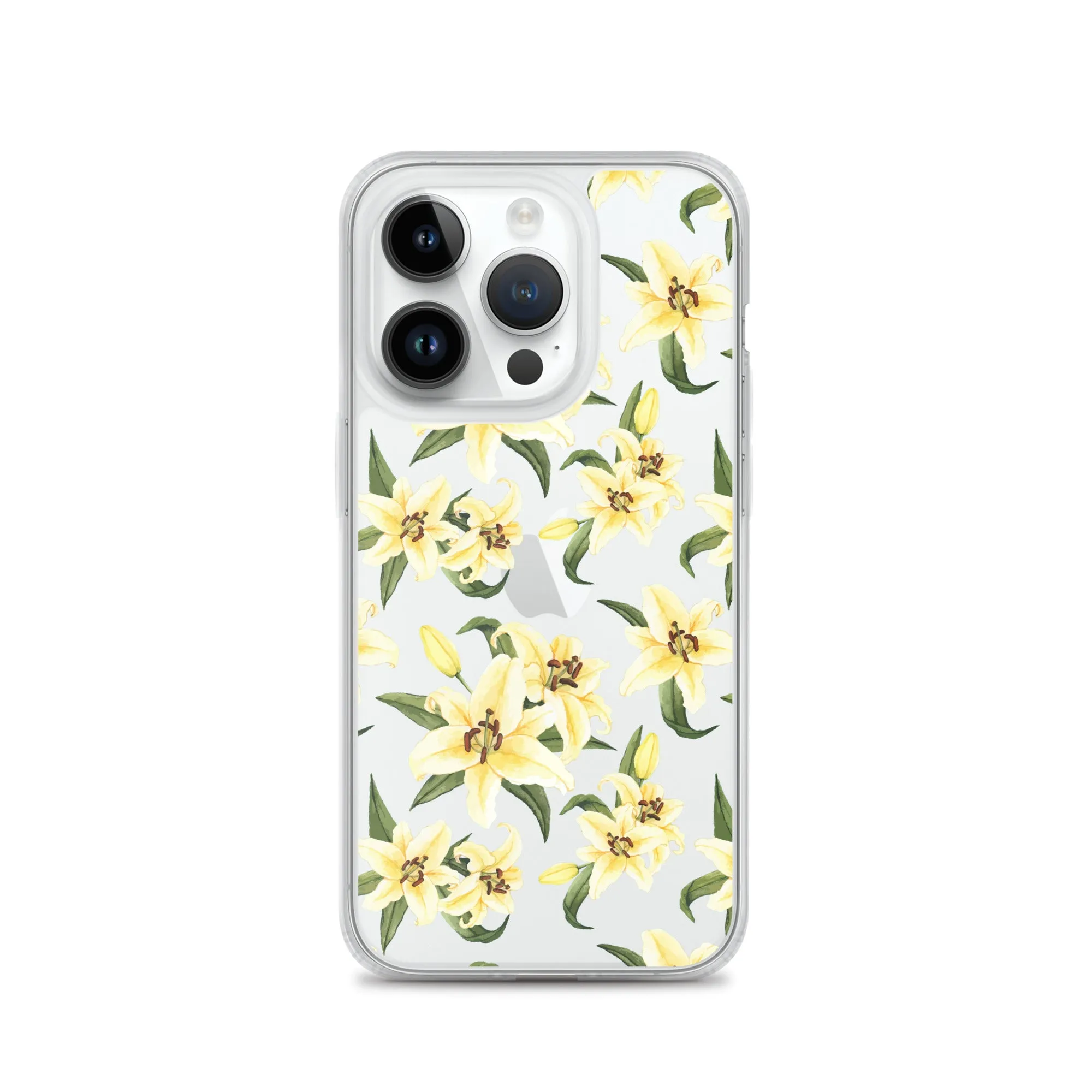 Lily Floral Clear iPhone 16 15 14 13 12 Pro Max Case, Yellow Flower Pattern Transparent Print Cute iPhone 11 Mini SE XS XR X 7 8 Cell Phone