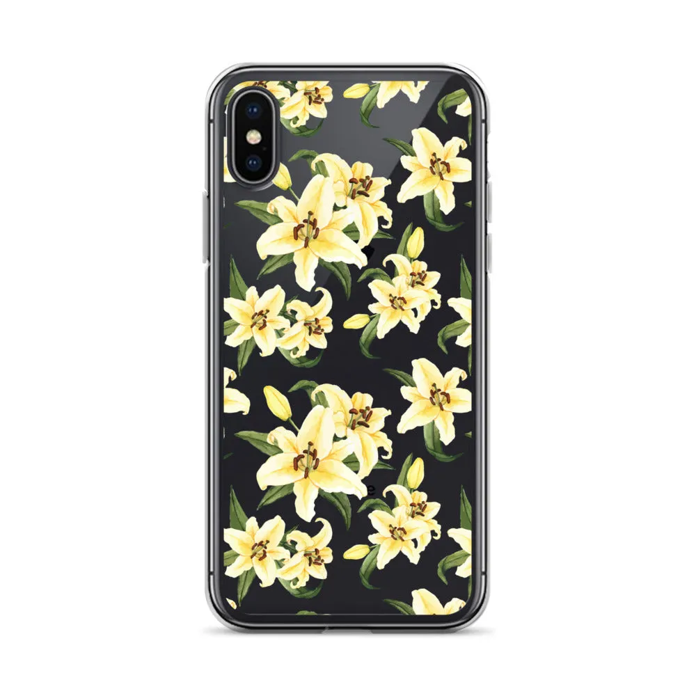 Lily Floral Clear iPhone 16 15 14 13 12 Pro Max Case, Yellow Flower Pattern Transparent Print Cute iPhone 11 Mini SE XS XR X 7 8 Cell Phone