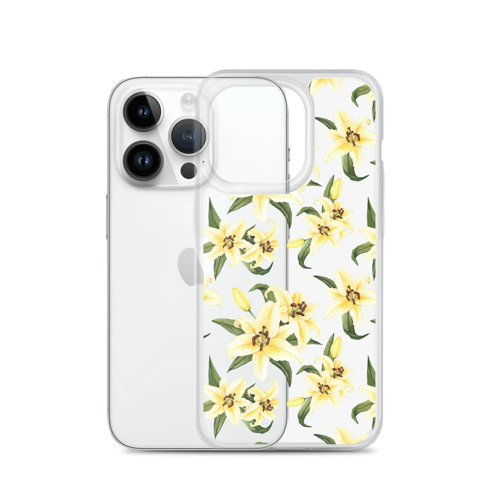 Lily Floral Clear iPhone 16 15 14 13 12 Pro Max Case, Yellow Flower Pattern Transparent Print Cute iPhone 11 Mini SE XS XR X 7 8 Cell Phone