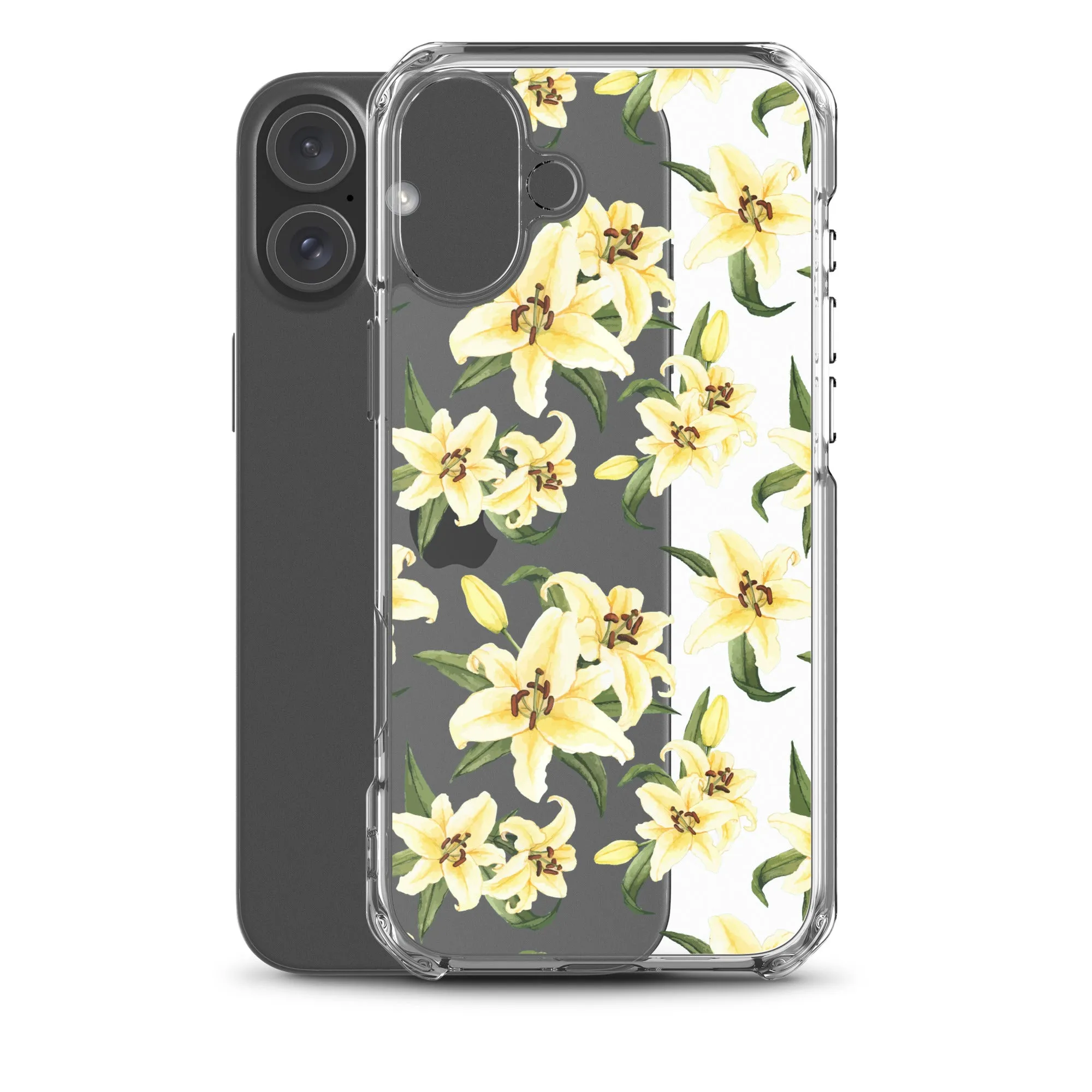 Lily Floral Clear iPhone 16 15 14 13 12 Pro Max Case, Yellow Flower Pattern Transparent Print Cute iPhone 11 Mini SE XS XR X 7 8 Cell Phone