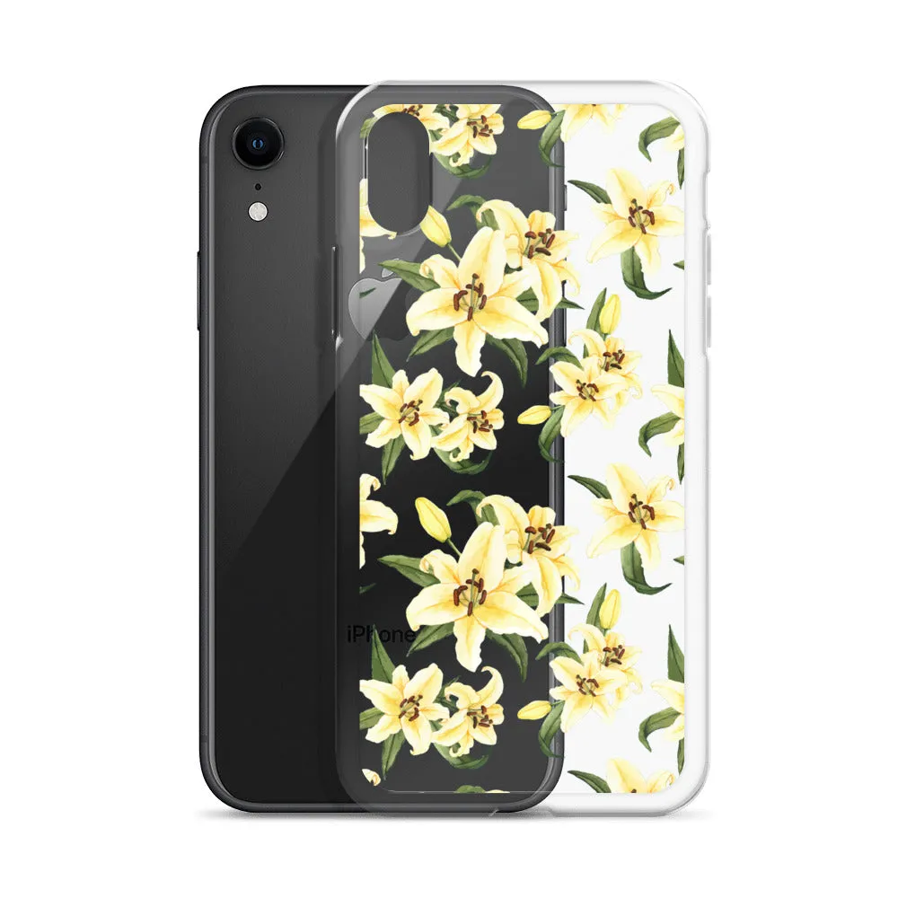 Lily Floral Clear iPhone 16 15 14 13 12 Pro Max Case, Yellow Flower Pattern Transparent Print Cute iPhone 11 Mini SE XS XR X 7 8 Cell Phone