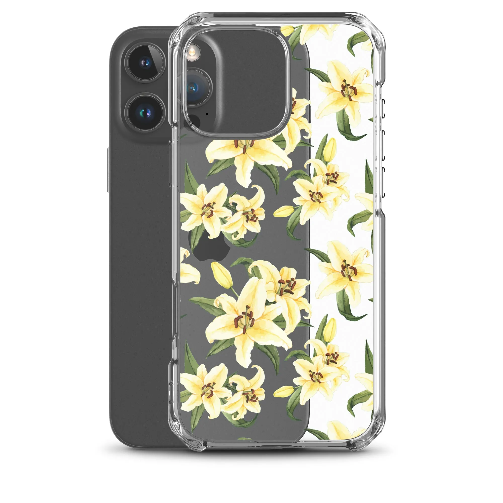 Lily Floral Clear iPhone 16 15 14 13 12 Pro Max Case, Yellow Flower Pattern Transparent Print Cute iPhone 11 Mini SE XS XR X 7 8 Cell Phone