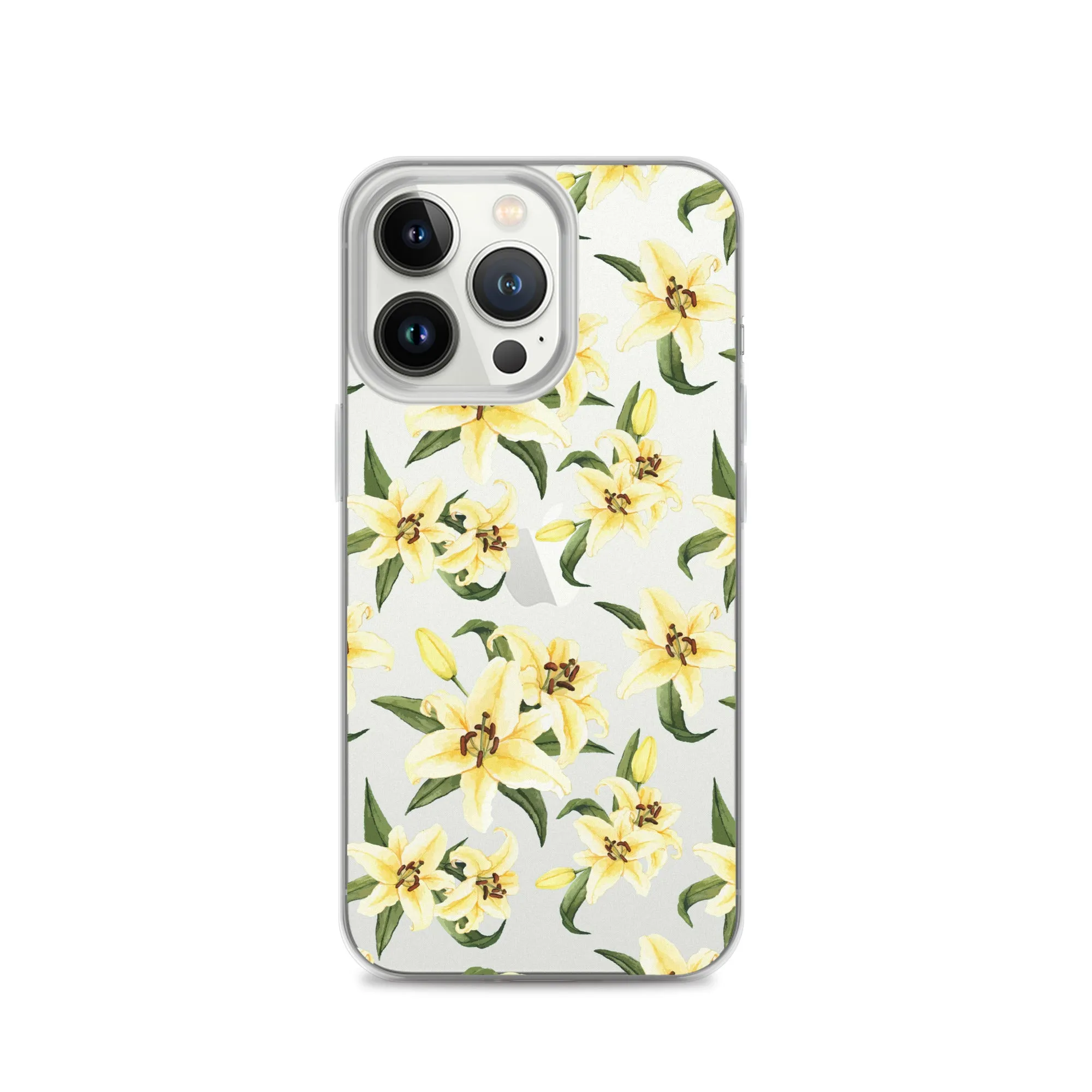 Lily Floral Clear iPhone 16 15 14 13 12 Pro Max Case, Yellow Flower Pattern Transparent Print Cute iPhone 11 Mini SE XS XR X 7 8 Cell Phone