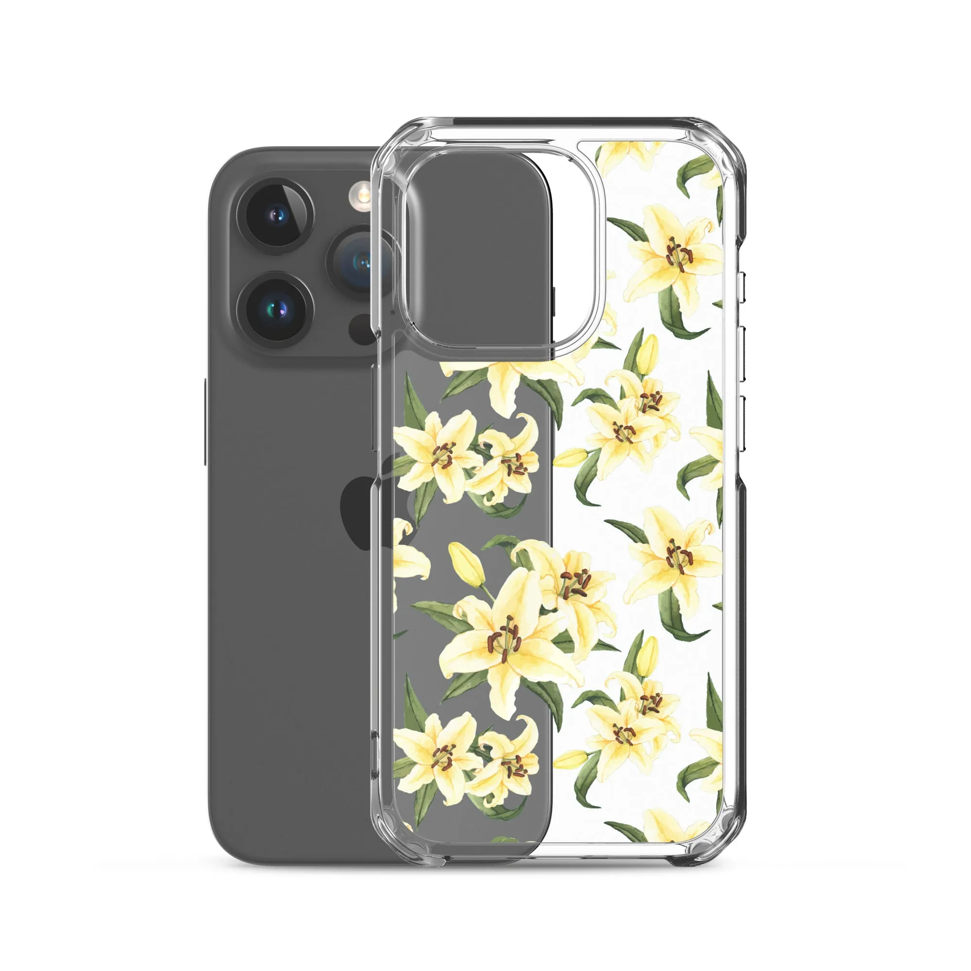 Lily Floral Clear iPhone 16 15 14 13 12 Pro Max Case, Yellow Flower Pattern Transparent Print Cute iPhone 11 Mini SE XS XR X 7 8 Cell Phone