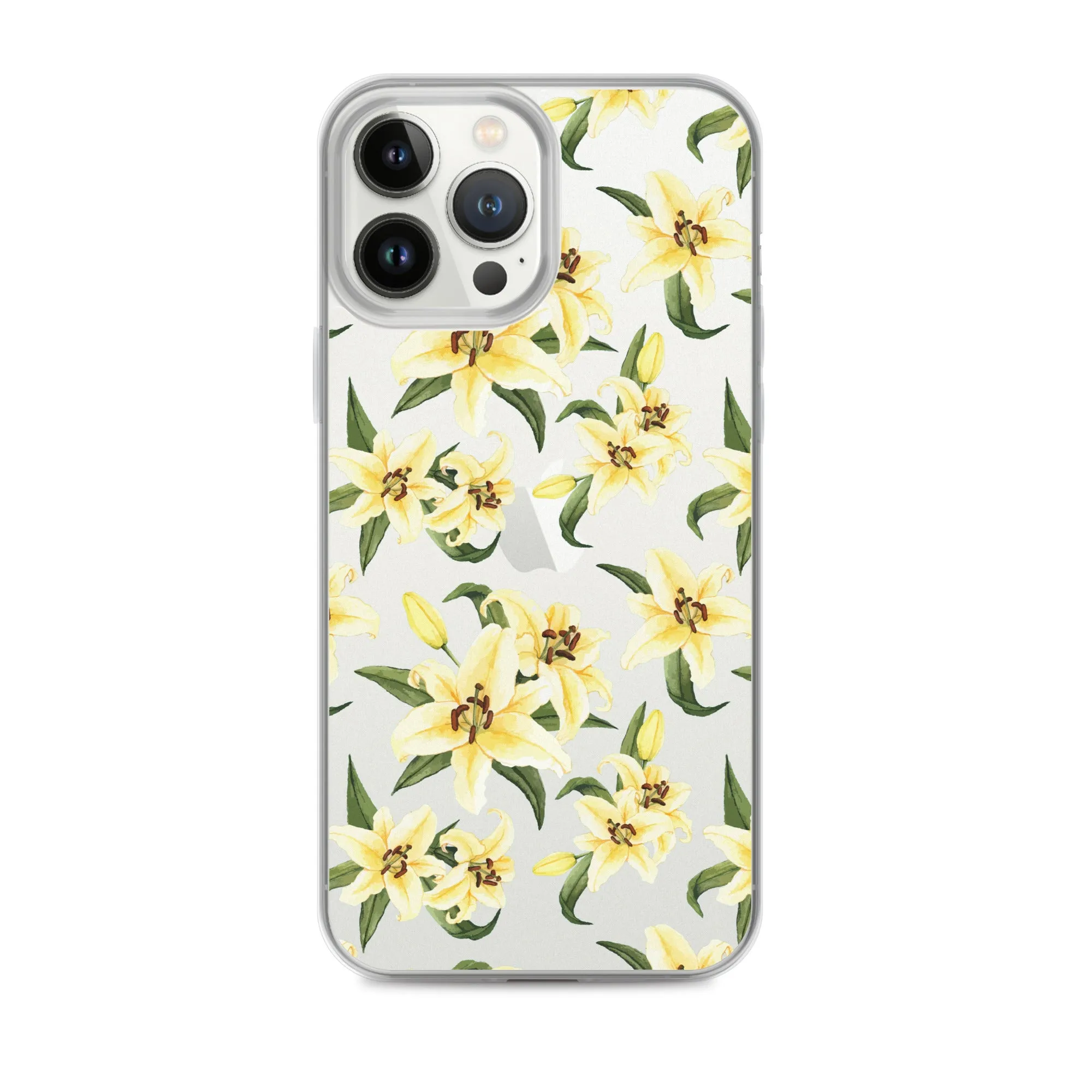 Lily Floral Clear iPhone 16 15 14 13 12 Pro Max Case, Yellow Flower Pattern Transparent Print Cute iPhone 11 Mini SE XS XR X 7 8 Cell Phone