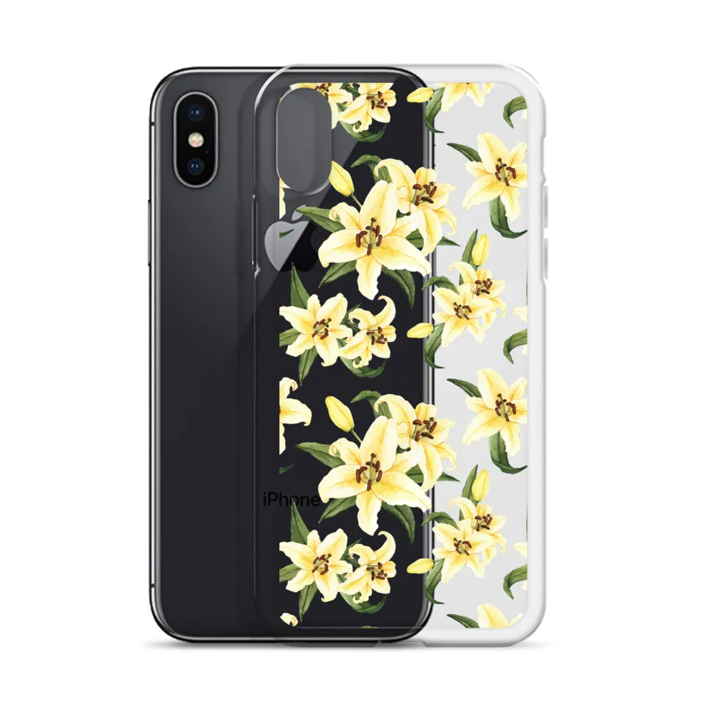 Lily Floral Clear iPhone 16 15 14 13 12 Pro Max Case, Yellow Flower Pattern Transparent Print Cute iPhone 11 Mini SE XS XR X 7 8 Cell Phone