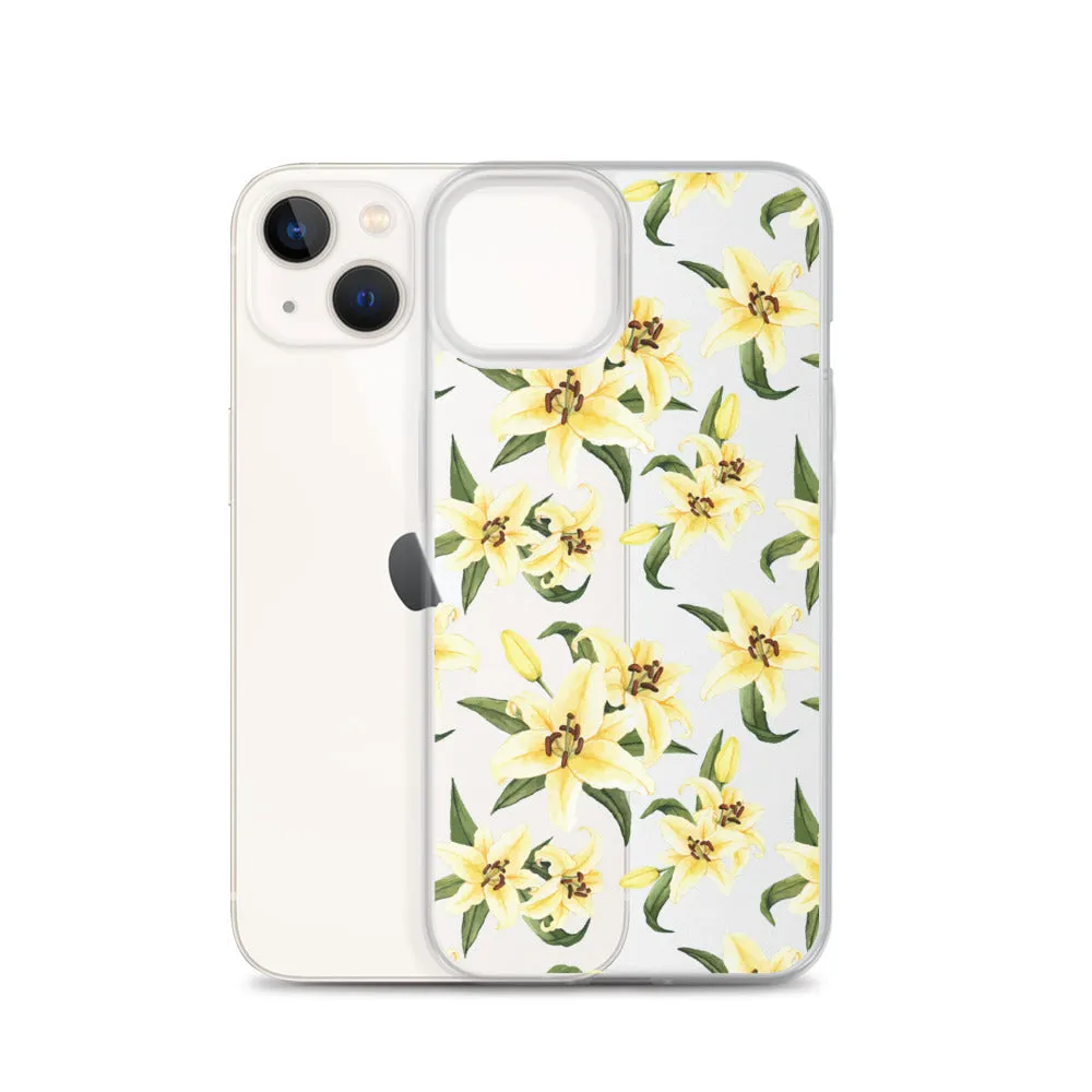 Lily Floral Clear iPhone 16 15 14 13 12 Pro Max Case, Yellow Flower Pattern Transparent Print Cute iPhone 11 Mini SE XS XR X 7 8 Cell Phone