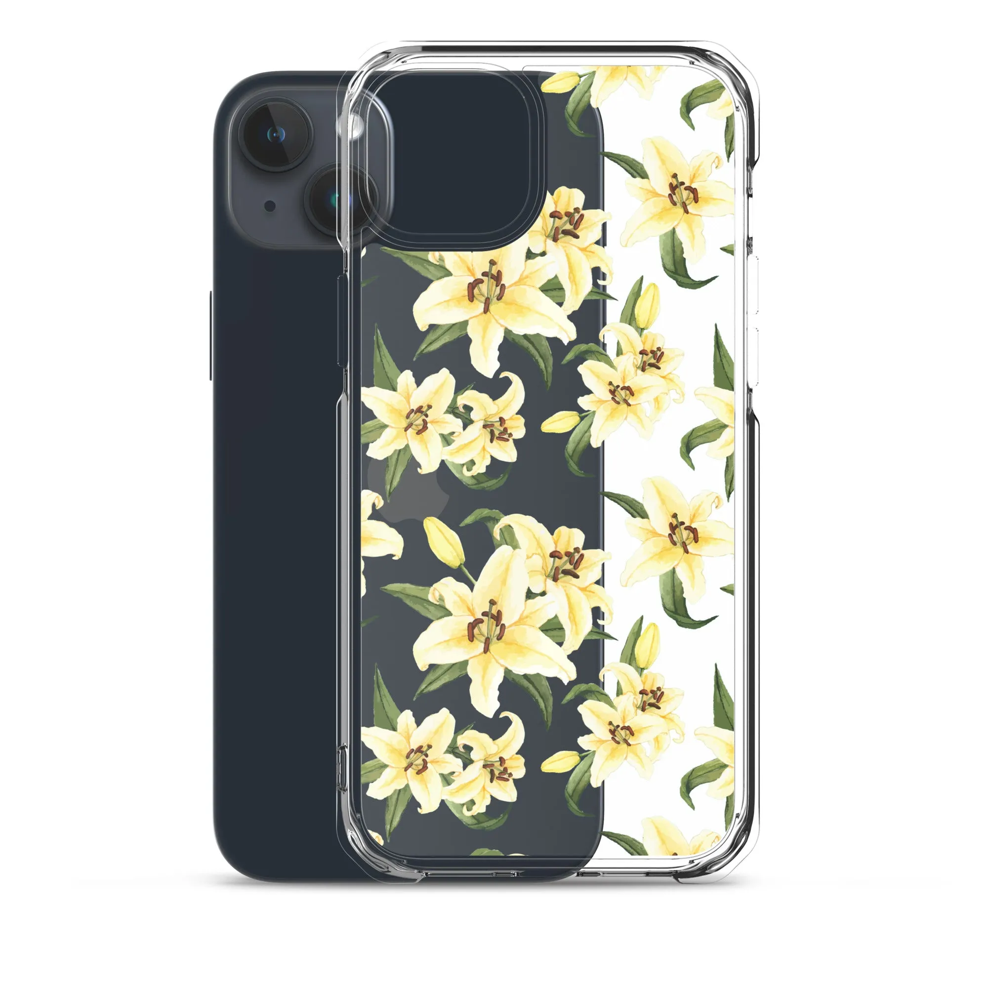 Lily Floral Clear iPhone 16 15 14 13 12 Pro Max Case, Yellow Flower Pattern Transparent Print Cute iPhone 11 Mini SE XS XR X 7 8 Cell Phone