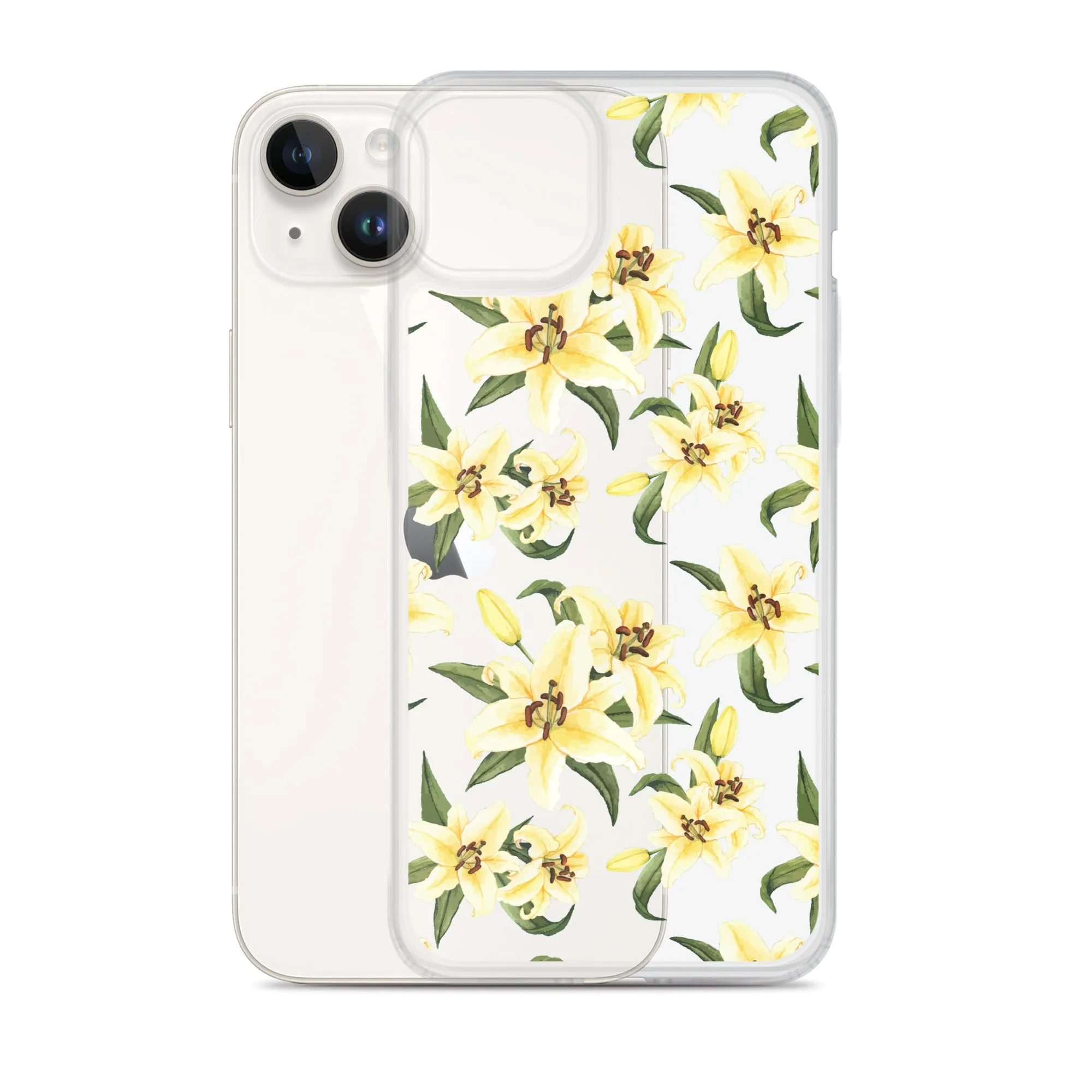 Lily Floral Clear iPhone 16 15 14 13 12 Pro Max Case, Yellow Flower Pattern Transparent Print Cute iPhone 11 Mini SE XS XR X 7 8 Cell Phone