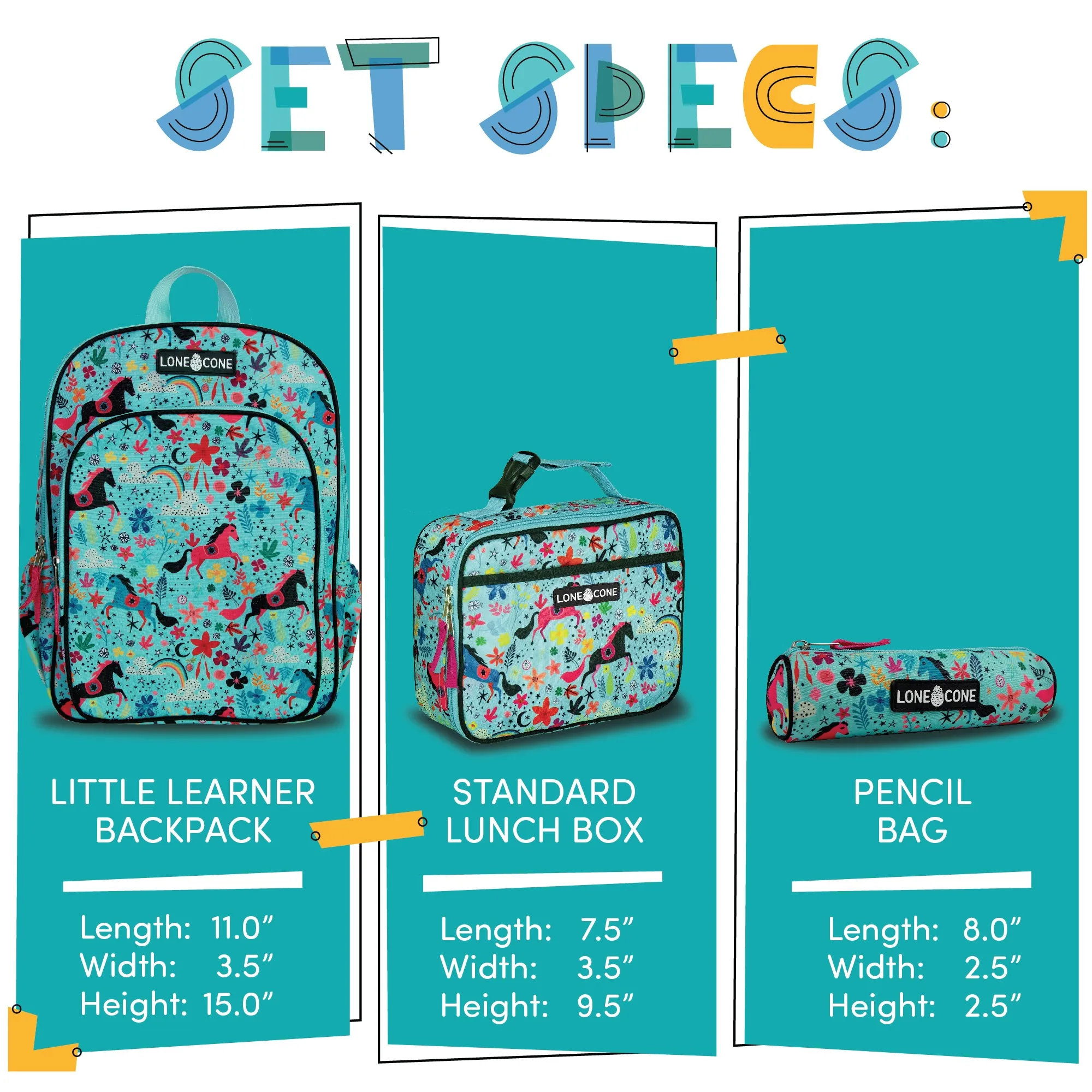 Little Learner 15" Backpack & Lunchbox Set- Moroccan Horses