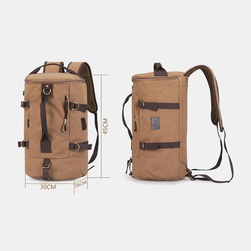 Men Canvas Travel Backpack Multi-function With USB Charging Handbag Shoulder Bag Cross Body