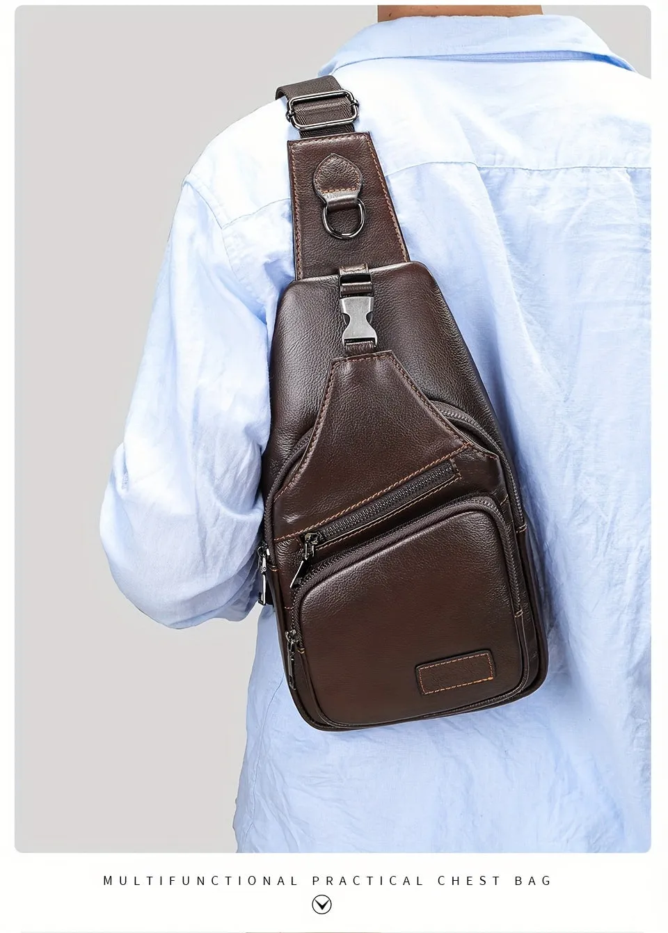 Men's Vintage Genuine Leather Shoulder Bag, First Layer Cowhide Crossbody Bag Chest Bag