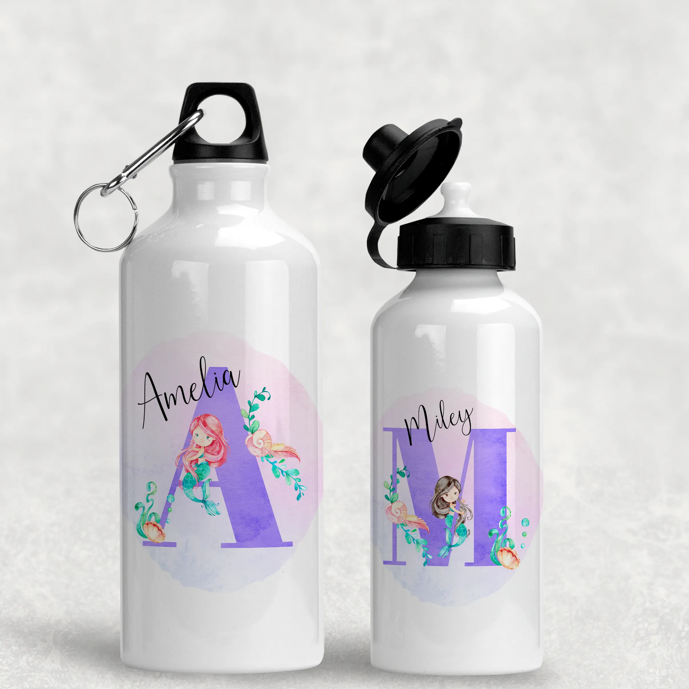 Mermaid Alphabet Personalised Aluminium Water Bottle 400/600ml