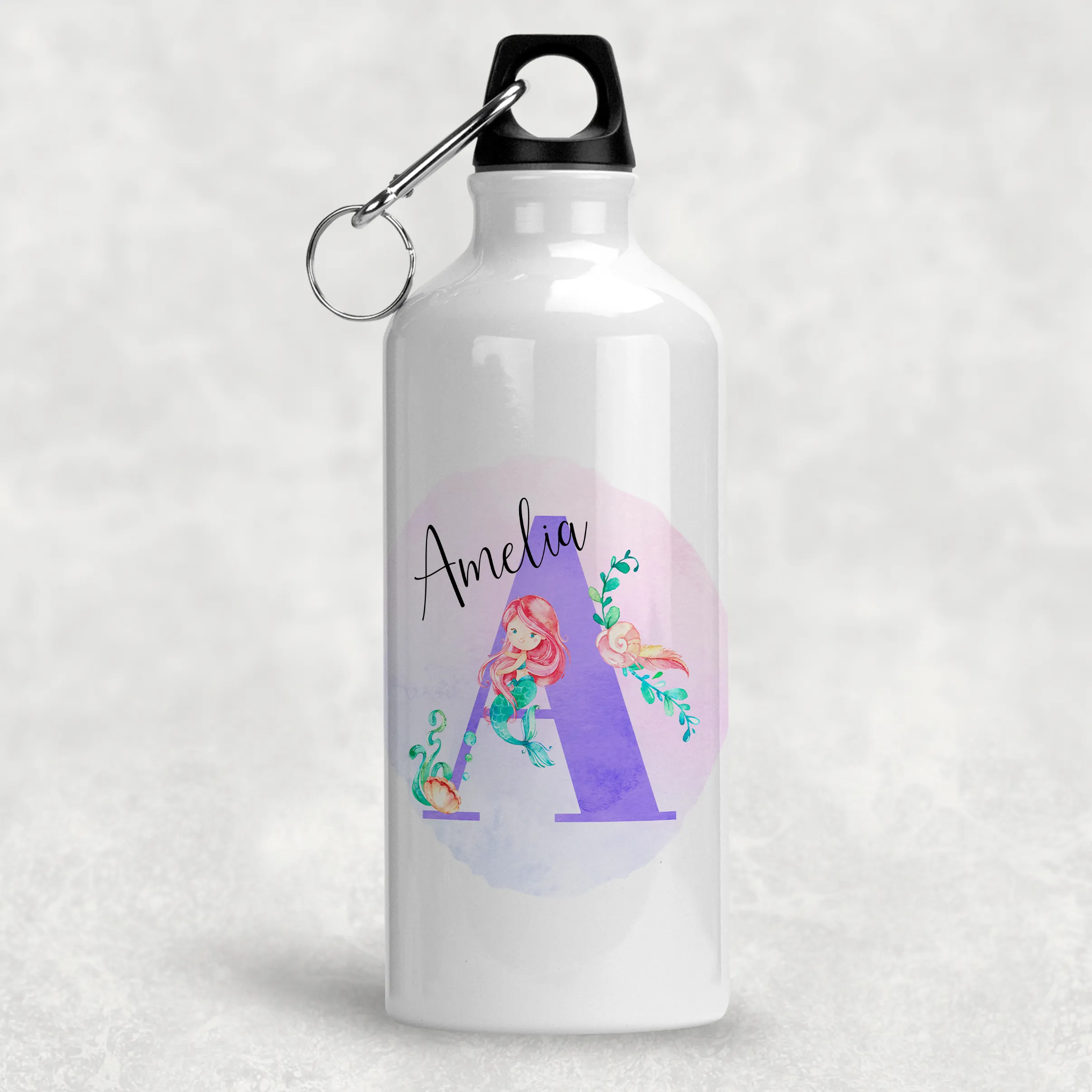 Mermaid Alphabet Personalised Aluminium Water Bottle 400/600ml