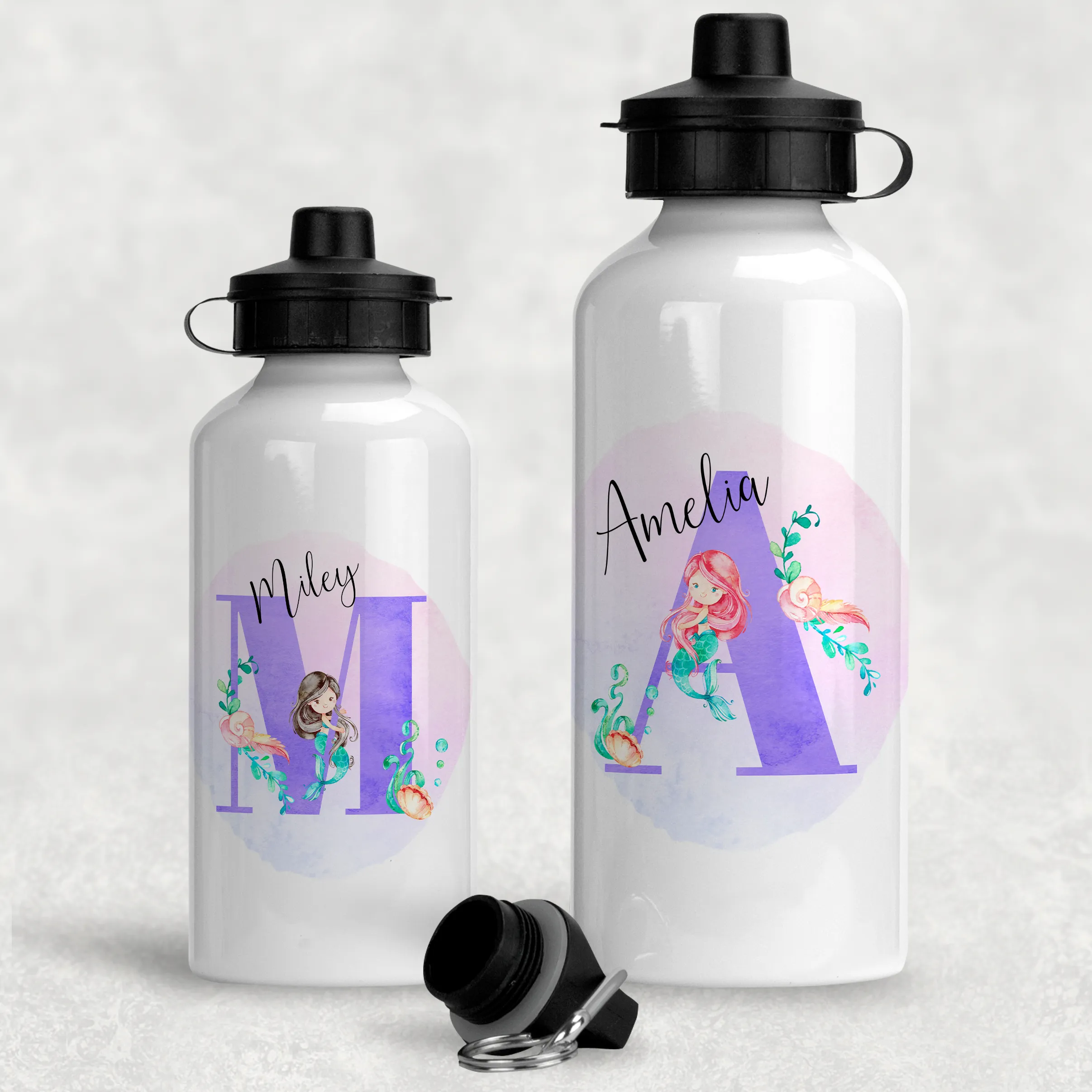 Mermaid Alphabet Personalised Aluminium Water Bottle 400/600ml