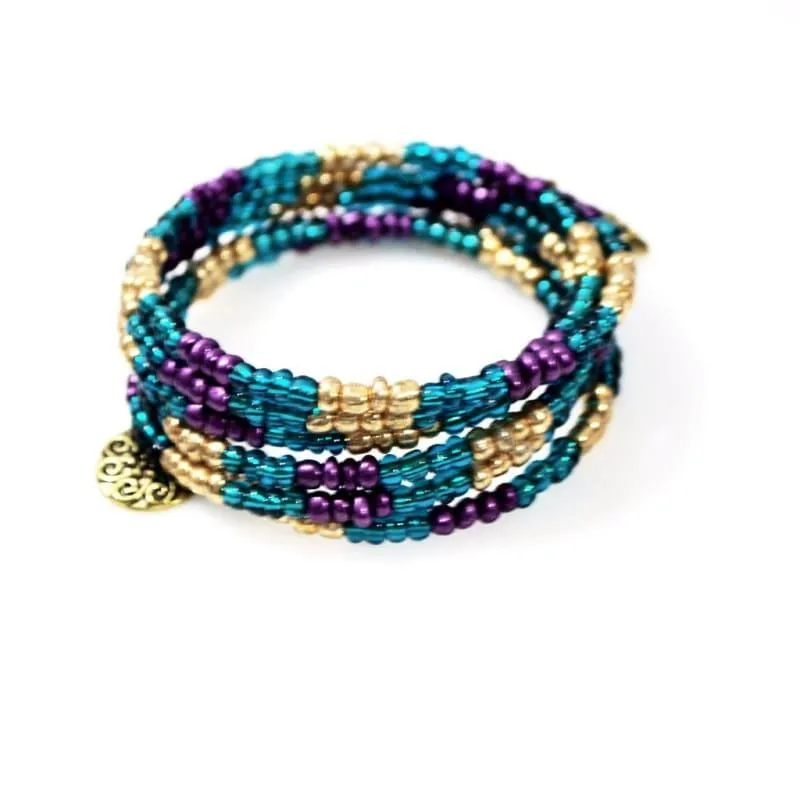 Metallic Turquoise  With Charms Wrap Around Bracelets