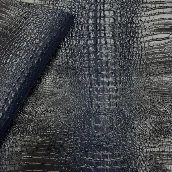 Midnight Blue Amazon 3D Embossed Gator Faux Leather Vinyl Fabric