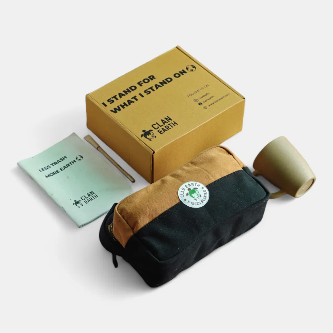 Minimalist Employee Onboarding Sustainable Gift Hamper - Sustainable Notebook | Ecofriendly Pen | Premium Dopp Kit | Rice Husk Mug