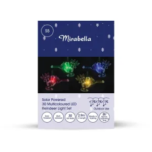 Mirabella Christmas Solar Powered 30 LED Reindeer Light Set - Multicolour