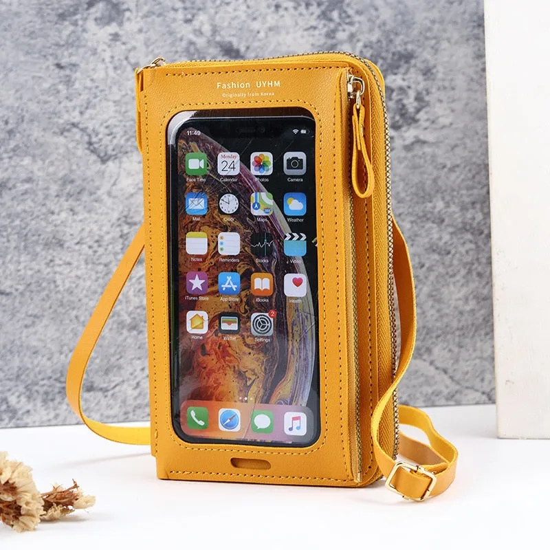 Mobile See-Through Touchscreen Purse Phone Case Clutch Clear Crossbody Shoulder Bag